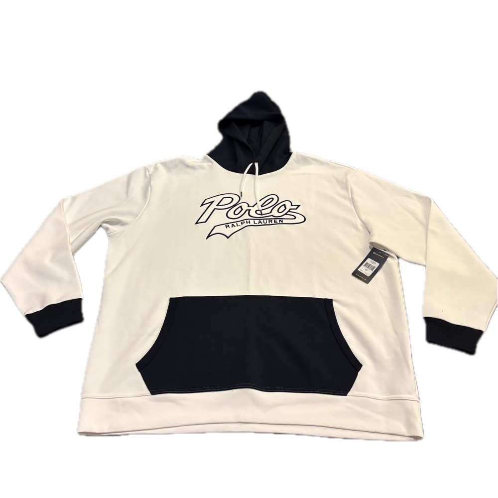 Polo Ralph Lauren Mens Performance Hoodie White Navy Script Logo 2XLT New